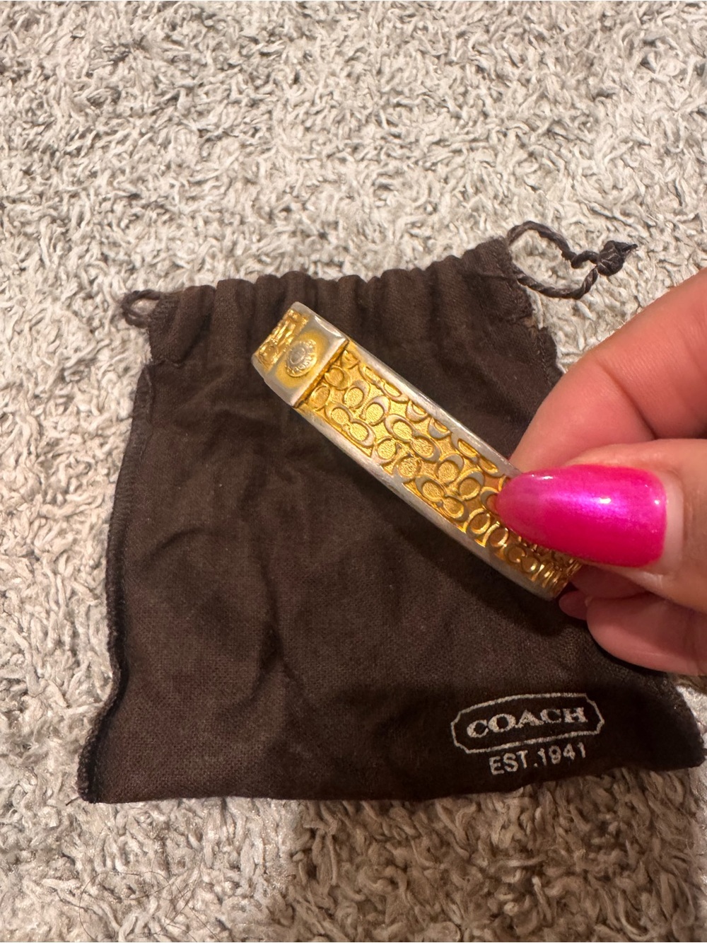 Coach Two-Tone Gold-Accent Signature Cuff Bracelet